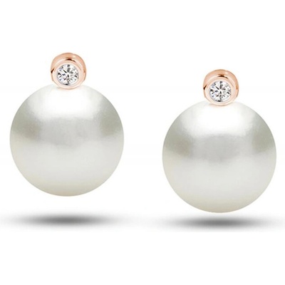 Eppi Náušnice s bielymi perlami a diamantmi Nonie E32269