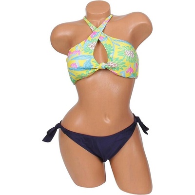 Дамски бански в жълто и тъмносиньо с цветя