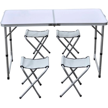 Stôl kempingový skladací Cattara Double + 4 stoličky - šedý