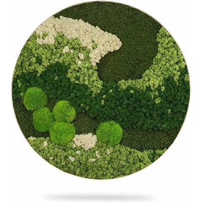 Machový obraz kruh ORTHO FOREST, priemer 55cm, dubový rám