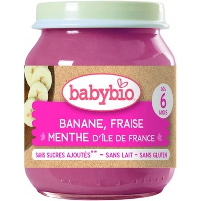 Babybio БИО Плодово пюре Банан, ябълка и мента 130г