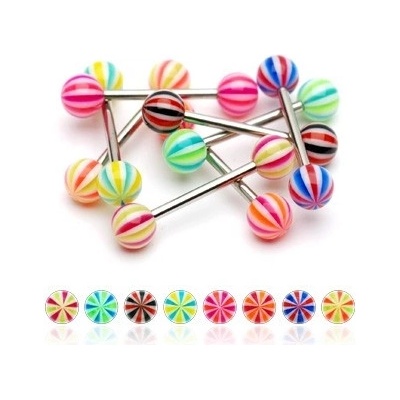 Šperky eshop piercing do jazyka trojbarevná hlavička W36.39 černá bílá červená KWR