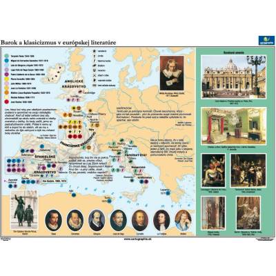 Cartographia Barok a klasicizmus v európskej literatúre - mapa (160x120 cm), nástenná, fóliovaná, lištovaná