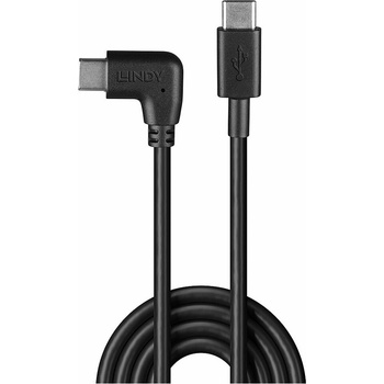 Lindy Кабел LINDY LNY-32005, от USB C(м) към USB C(м), 90° прав ъгъл, 1m, черен (LNY-32005)