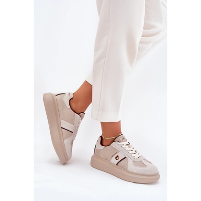 Big Star Shoes dámske kožené tenisky na platforme By Daniel Lopez krémová tmavočervená