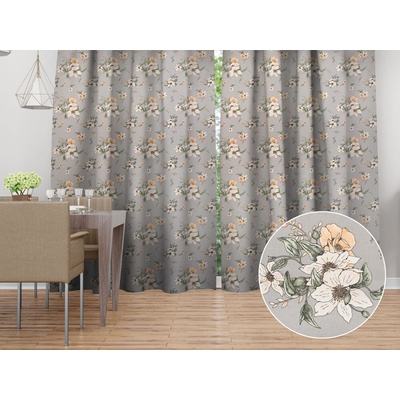 Biante Bavlnený záves Sandra SA-465 Oranžové kvety na sivom 150x140 cm