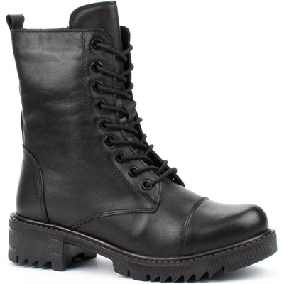 Дамски боти от естествена кожа с връзки и цип