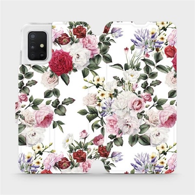 Pouzdro Mobiwear Parádní flip Samsung Galaxy A51 - MD01S - Růže na bílé