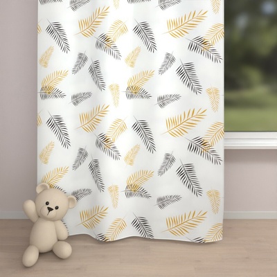 Biante Dětský bavlněný závěs Sandra SA-219 Zlaté a černé palmové listy na bílém 150x240 cm