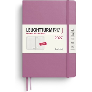 Leuchtturm1917 Daily Calendar 2027 Dotted Medium (A5) - English, Dusty Rose, 145 x 210 mm, January-December (12 months), 1 page per day, hourly grid 7: 00-22: 00, hardcover, 80 g/m2 paper - 400334 (400334)