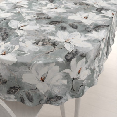 Biante Sametový oválný ubrus Tamara TMR-016 Designové květiny na šedozeleném 100x160cm