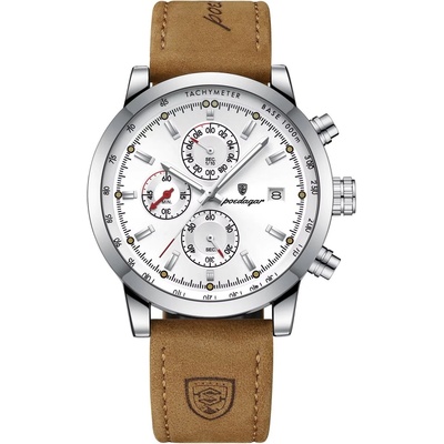 Poedagar Мъжки часовник Poedagar CS1850, естествена кожа, кафяв, бял циферблат (CS1850)