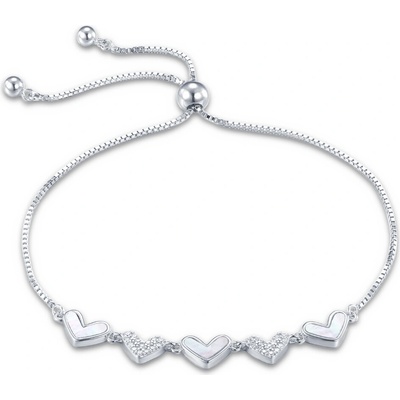 MINET 2318 Stříbrný náramek srdíčka s bílými zirkony a s bílou perletí