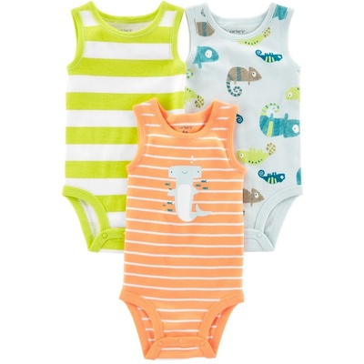 CARTER'S Body bez rukávů Stripes Animals kluk 3ks