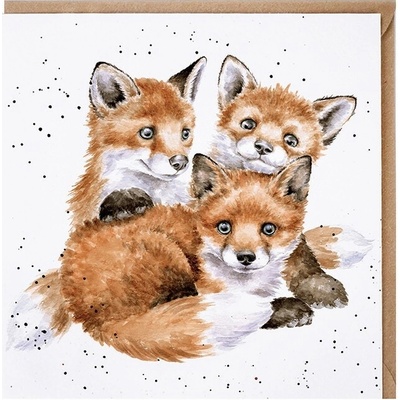 Přání Wrendale Designs "Snug as a Cub", 15x15 cm - Lišky
