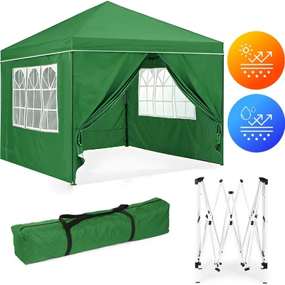 MultiGarden PAW-3X3-A-4W-GR Zahradní party stan 3x3 m zelený s nůžkovou konstrukcí + 4 boční stěny