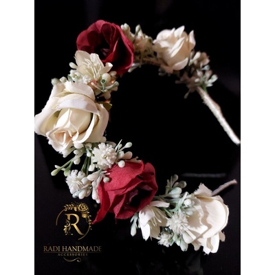 Radi handmade Диадема с изкуствени бели и червени рози и бели малки цветчета (608)