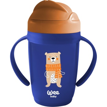 Wee Baby Чашка със сламка и дръжки Wee Baby - Friends, 265 ml, синя (339)