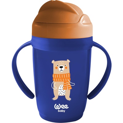 Wee Baby Чашка със сламка и дръжки Wee Baby - Friends, 265 ml, синя (339)