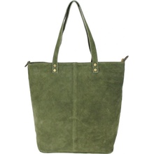 Borse in Pelle kožená veľká khaki zelená brúsená praktická dámska kabelka