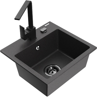 Mexen Milo гранитна мивка с 1 отделение и кухненски смесител Rita, черен на пръски - 6505-76-670300-70-B (6505-76-670300-70-B)