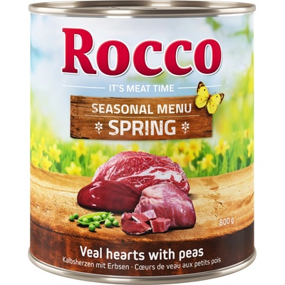 Rocco 24х800г Rocco Menue, консервирана храна за кучета - телешки сърца и зелен грах