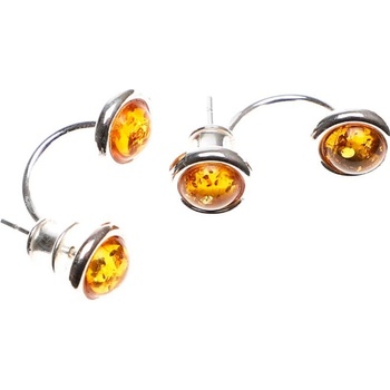 Reblan Módne strieborné náušnice s jantárom TWIN RENU178