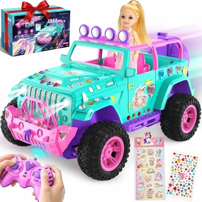 HappyGoLucky RC auto s panenkou a samolepkami dálkově ovládané SUV pro děti RTR