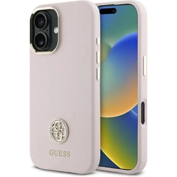 GUESS Силиконов кейс Guess Logo Strass 4G за iPhone 16 - светло розов (3666339328887)