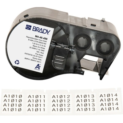 Brady M4-48-498 / 170790, 25.40 mm, Vinyl, čierna tlač / biely podklad