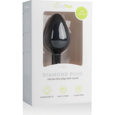 EasyToys Diamond - анален плъг с бяло камъче (среден) - черен