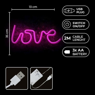 Forever RTV100208 LOVE neónové LED svetlo ružová 35,5x2x13 cm