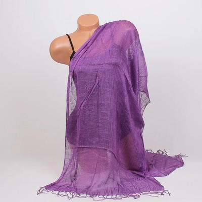 Фин дамски шал в лилаво с ресни