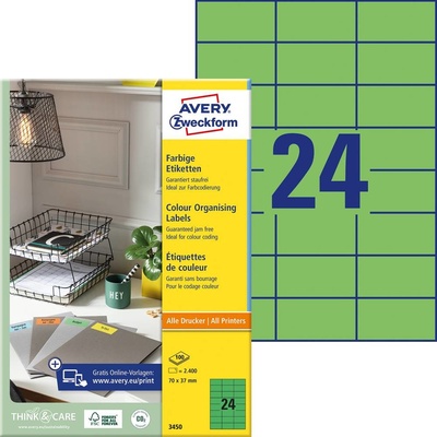 Avery-Zweckform 3450 etikety 70 x 37 mm papier zelená 2400 ks trvalé univerzálne etikety; 3450
