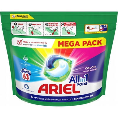 Ariel all in one Pods kapsuly na farebnú bielizeň 63 PD