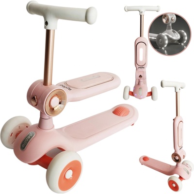 Pepita Glowy 2в1 Музикален детски скутер със седалка и LED светлина - розово (MS-KK712-pink)