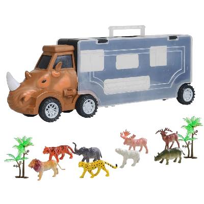 Детски автовоз Raya Toys - Носорог с животни, 11 части (508122082)