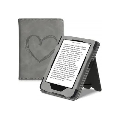 kwmobile Флип калъф с дизайн сърце за Tolino Shine 3 - сив