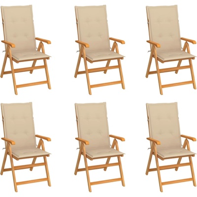 vidaXL Градински столове 6 бр с бежови възглавници тиково дърво масив (3065563)