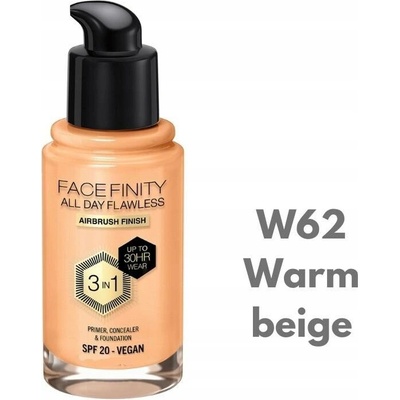 Max Factor Facefinity 3 in 1 Tekutý make-up s uv ochranou SPF20 62 Warm Beige 30 ml