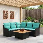vidaXL Комплекти мебели 4 бр. Черен и Туркоаз 90 x 90 x 68 см ПЕ ратан (3422180)