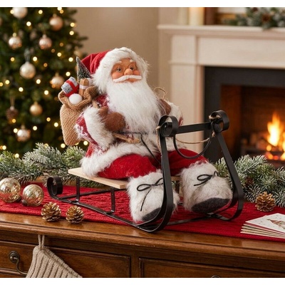 MagicHome Dekorácia Vianoce Santa na sánkach červený 46 cm