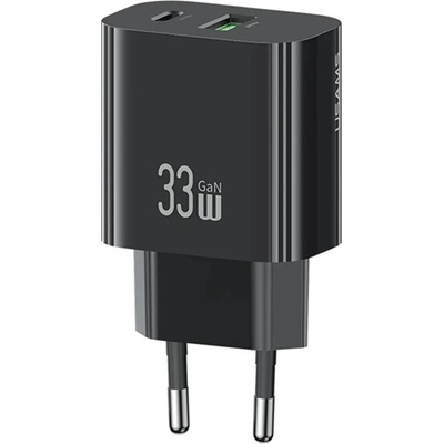 USAMS T65 AC зарядно устройство USB+Type-C гнездо 33W, PD бързо зарядно устройство, ЧЕРНО CC317TC01 (CC317TC01)