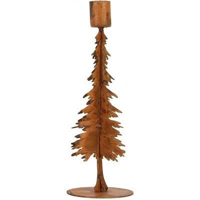 Rustikální rezavý svícen na úzkou svíčku Stromek M - 9*7*24 cm - Clayre & Eef
