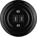 Bohemia Design - Порцеланова ретро USB захранваща розетка с рамка 2xUSB-A черна (BF0054)