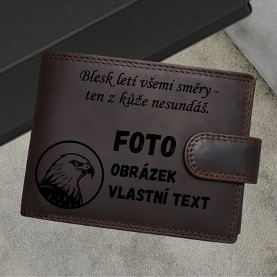 Personalizovaná pánská peněženka PRESTIGE z pravé kůže s gravírováním vlastní foto text jméno nebo monogram zdarm