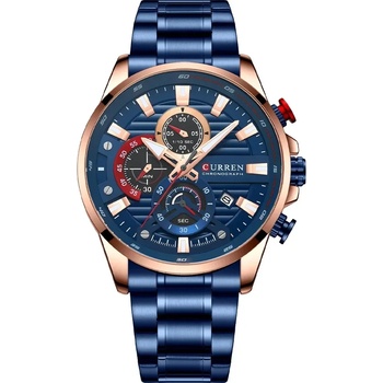 Curren Мъжки часовник Curren Circiter, Неръждаема стомана, Хронограф, Син / Розово злато (CURREN-8415-BLUE-ROSEGOLD)