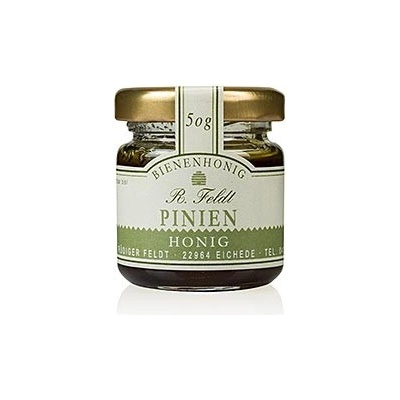 Rüdiger Feldt Imkerei + Bienenprodukte Piniový med tmavý mírně pikantní med z borového lesa porcovaný ve sklenicích 50 g