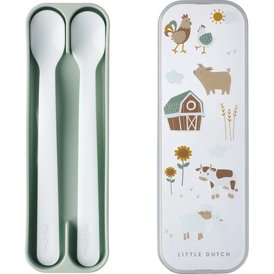 Mepal Бели/светлозелени пластмасови бебешки лъжички в комплект 2 бр. Little Farm by Little Dutch - Mepal (108032065399)