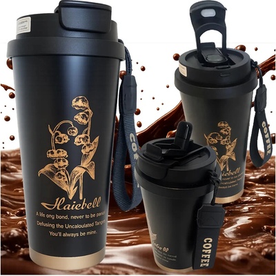 Verk 07387 termohrnek Coffee s poutkem nerez 530 ml černý